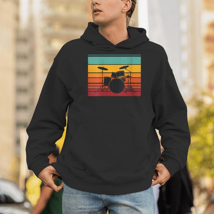 Women's Retro Drum Kit Silhouette With Color Stripes Men Hoodie Women's Retro Drum Kit Silhouette With Color Stripes Men Hoodie