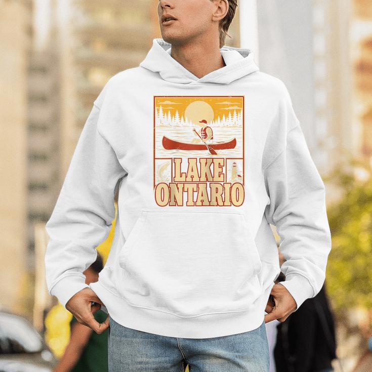 Lake Ontario Canoe Fishing Light House Sunset Retro Raglan Baseball Tee Men Hoodie
