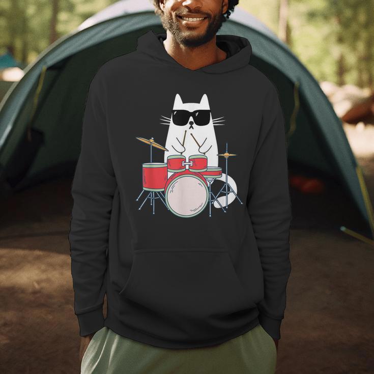Cat Wearing Sunglasses Playing Drums Drum Kit Musician Men Hoodie Cat Wearing Sunglasses Playing Drums Drum Kit Musician Men Hoodie