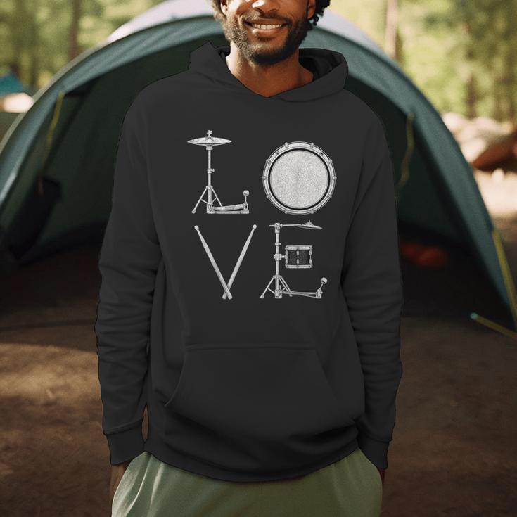 Drum Kit Love Illustration For Music Enthusiasts Men Hoodie Drum Kit Love Illustration For Music Enthusiasts Men Hoodie