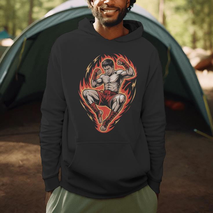 Muay Thai Fighter Teep Push Kick Minimal Line Art Clean Men Hoodie