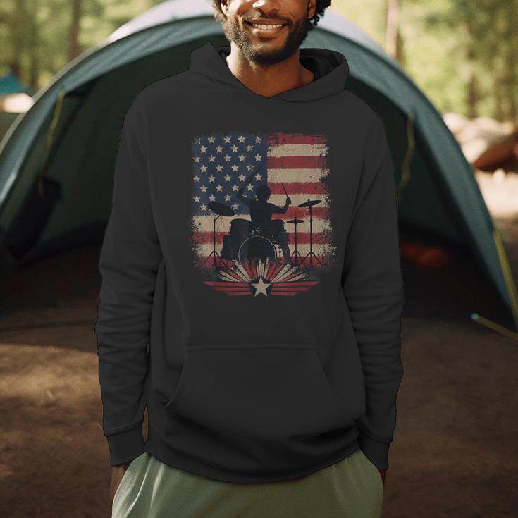 Patriotic Drum Kit Silhouette American Flag Men Hoodie Patriotic Drum Kit Silhouette American Flag Men Hoodie