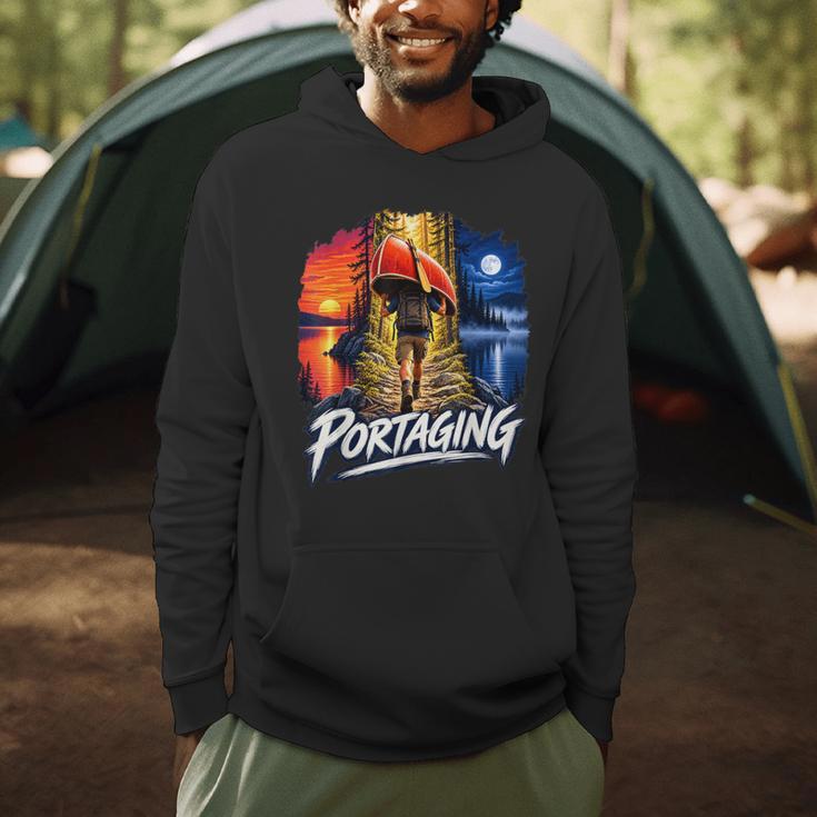Portaging Canoe Wilderness Adventure Scenic Graphic Men Hoodie
