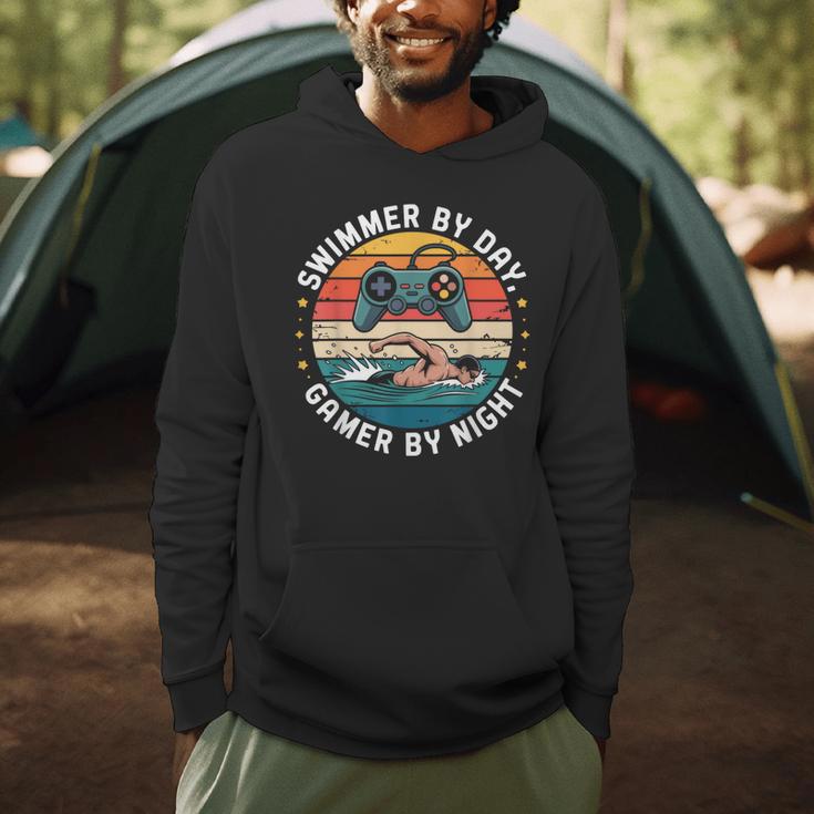 Swimmer By Day Gamer By Night Swimming Vintage Gaming Swim Men Hoodie Swimmer By Day Gamer By Night Swimming Vintage Gaming Swim Men Hoodie