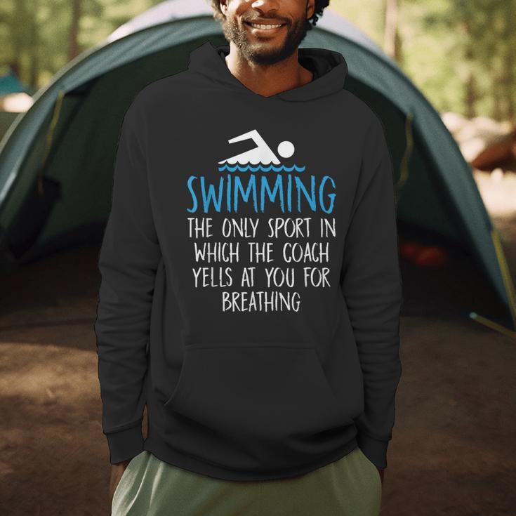 Swimming Coach Yells Breathing Swimmer Swim Team Men Hoodie