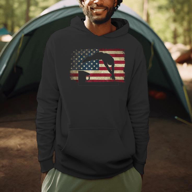 Swimming Swim Team Distressed American Flag USA Swimmer Men Hoodie