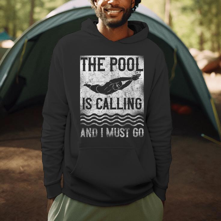 Swimming Swimmer Swim The Pool Is Calling Vintage Men Hoodie