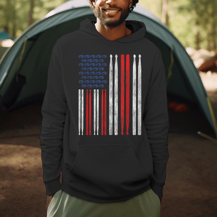 USA Flag Drumsticks Drum Kit Men Hoodie