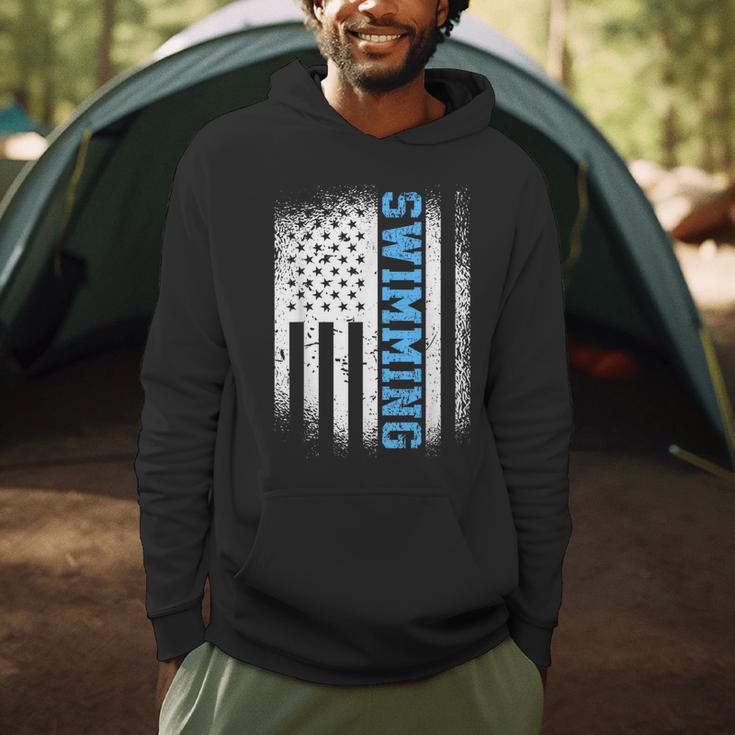 USA Flag Swimming Swim American Swimmer Men Hoodie