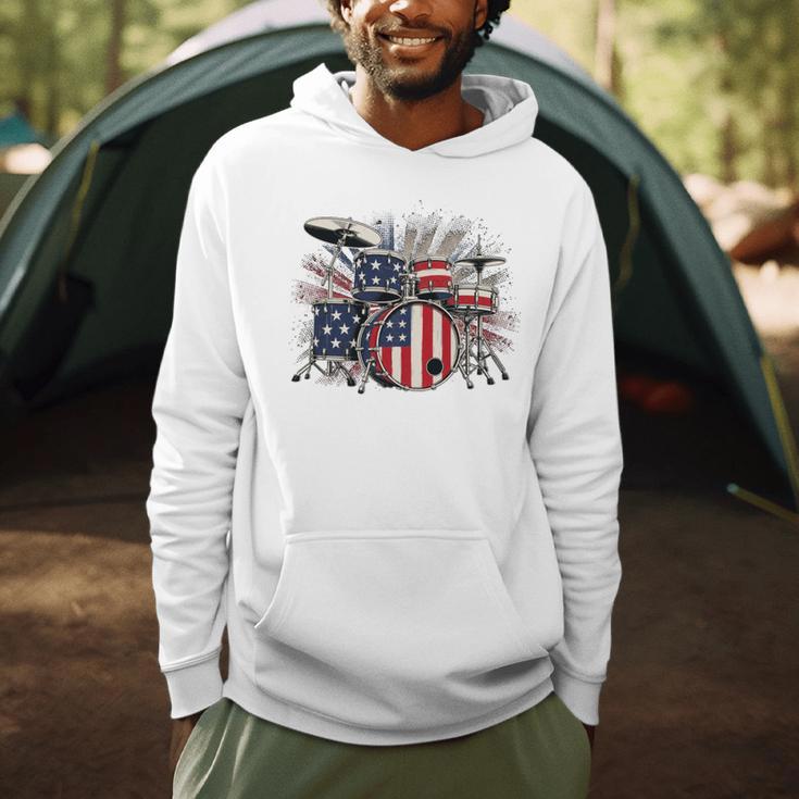 Drum Kit With American Flag Graphic For Musicians Men Hoodie Drum Kit With American Flag Graphic For Musicians Men Hoodie