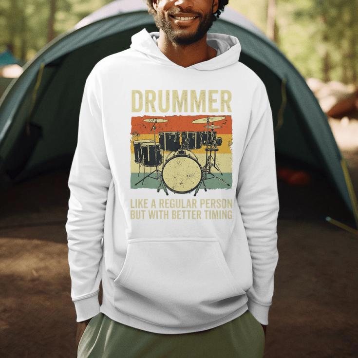 Drummer Better Timing Retro Vintage Sunset Drum Kit Graphic Men Hoodie Drummer Better Timing Retro Vintage Sunset Drum Kit Graphic Men Hoodie