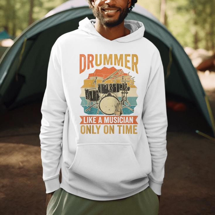 Drummer Like a Musician Only On Time Vintage Sunset Drum Kit Raglan Baseball Tee Men Hoodie Drummer Like a Musician Only On Time Vintage Sunset Drum Kit Raglan Baseball Tee Men Hoodie