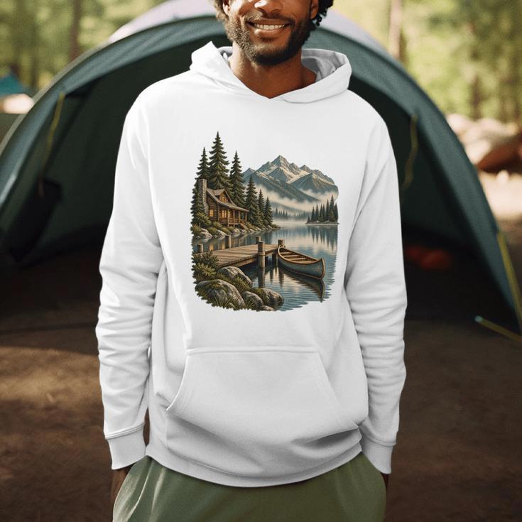 Lakeside Canoe Cabin Escape Scene Men Hoodie Lakeside Canoe Cabin Escape Scene Men Hoodie