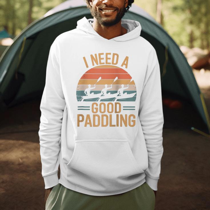 I Need A Good Paddling Retro Sunset Canoe Raglan Baseball Tee Men Hoodie
