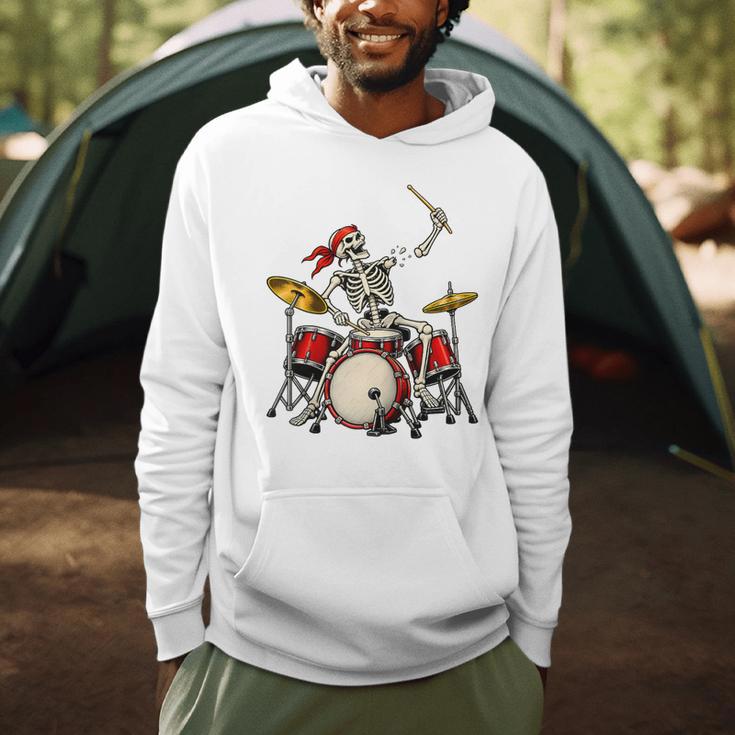 Skeleton Drummer Skull Drum Kit Halloween Raglan Baseball Tee Men Hoodie