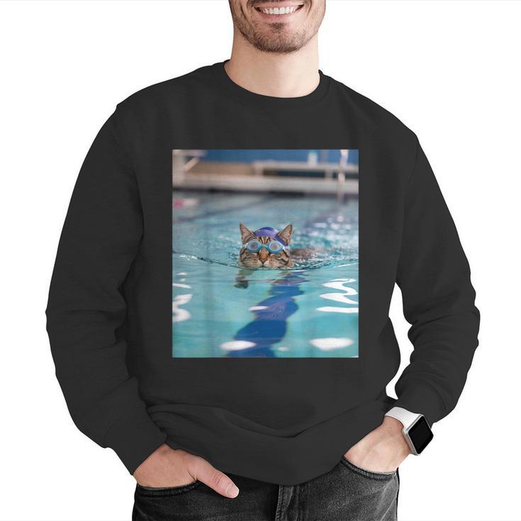 Competitive Swim Team Funny Kitty Cat Swimming Men Graphic Sweatshirt Competitive Swim Team Funny Kitty Cat Swimming Men Graphic Sweatshirt