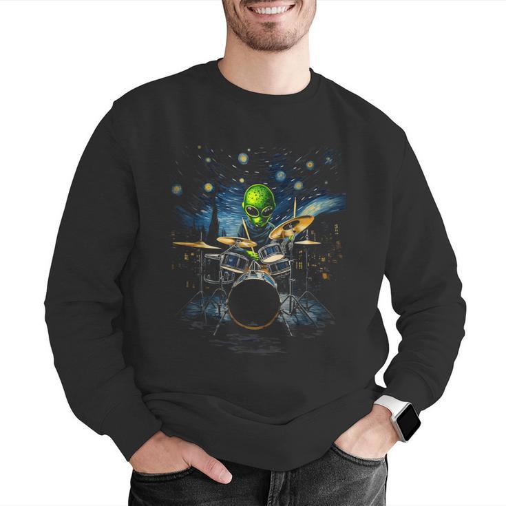 Drum Kit Percussionist Drummer Van Gogh Alien Playing Drums Men Graphic Sweatshirt Drum Kit Percussionist Drummer Van Gogh Alien Playing Drums Men Graphic Sweatshirt