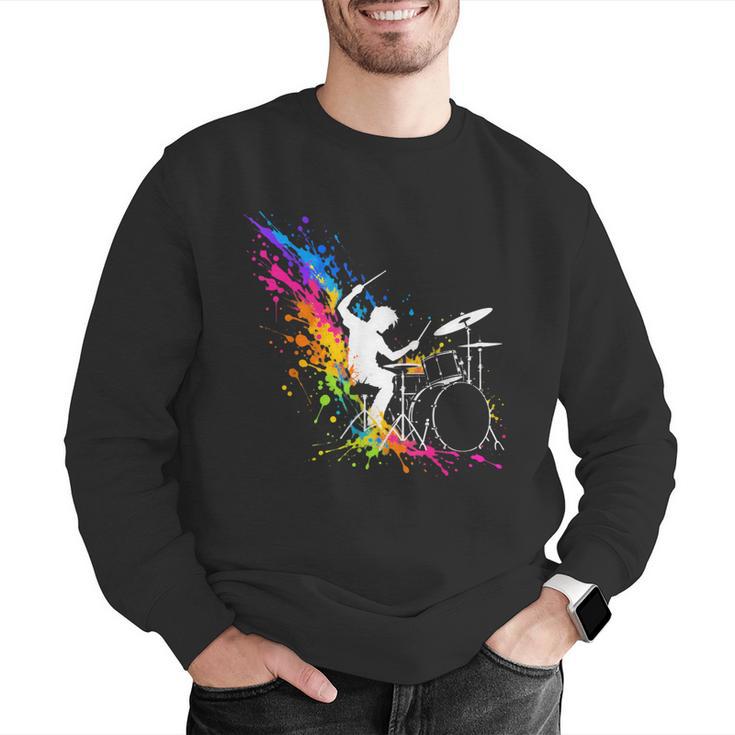 Drummer Silhouette Drum Kit Splatter Art Men Graphic Sweatshirt