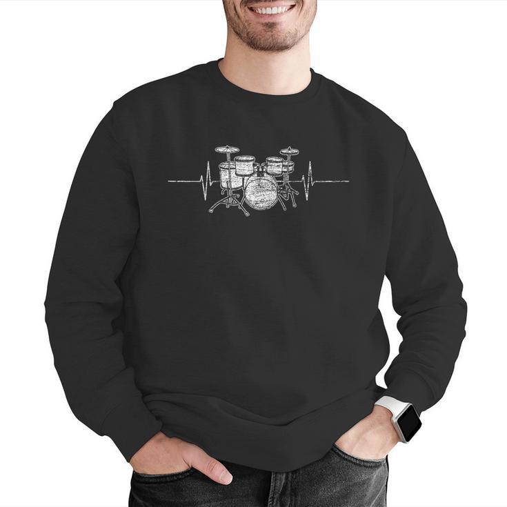 ECG Heartbeat Music Lovers Drumsticks Drum Kit Men Graphic Sweatshirt