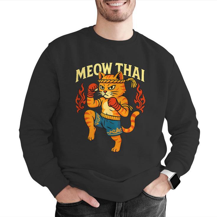 Meow Thai Muay Thai Cat Fighter Pun Dad Joke Men Graphic Sweatshirt Meow Thai Muay Thai Cat Fighter Pun Dad Joke Men Graphic Sweatshirt