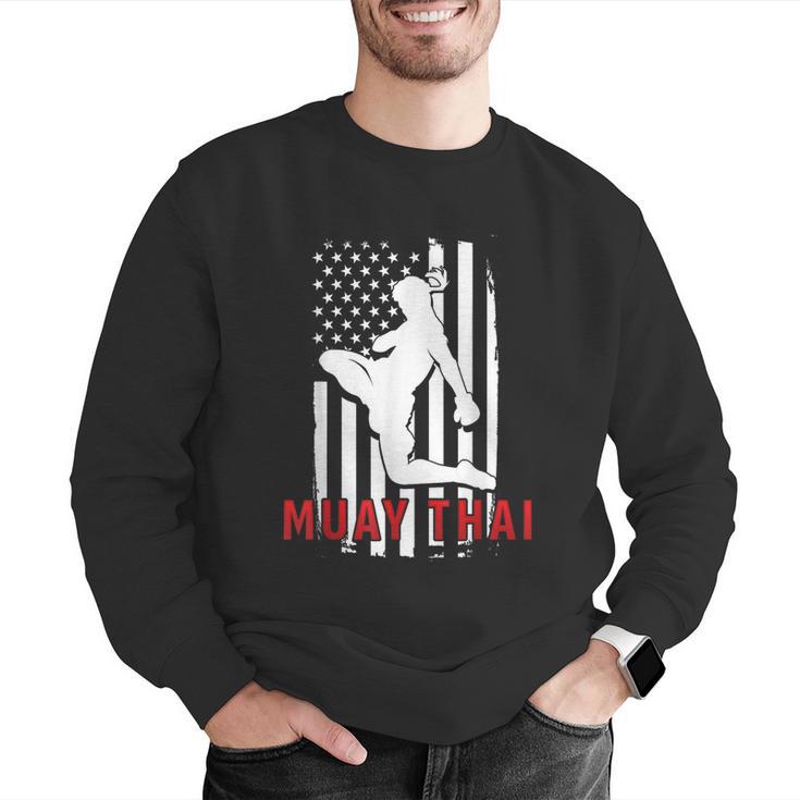 Muay Thai American Flag Fighter Patriotic Men Graphic Sweatshirt Muay Thai American Flag Fighter Patriotic Men Graphic Sweatshirt