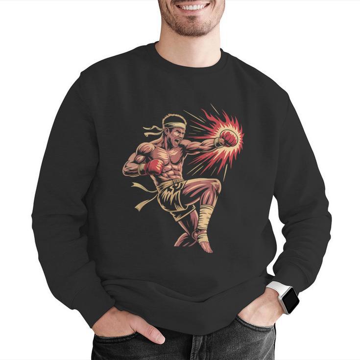 Muay Thai Fighter Southpaw Stance Minimal Silhouette Clean Men Graphic Sweatshirt