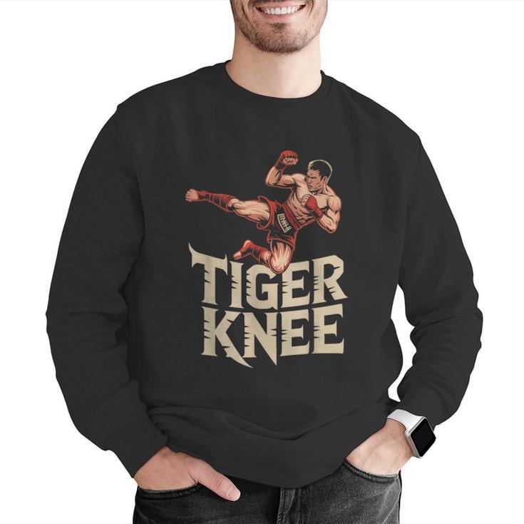 Muay Thai Fighter Tiger Knee Vintage Distressed Badge Men Graphic Sweatshirt