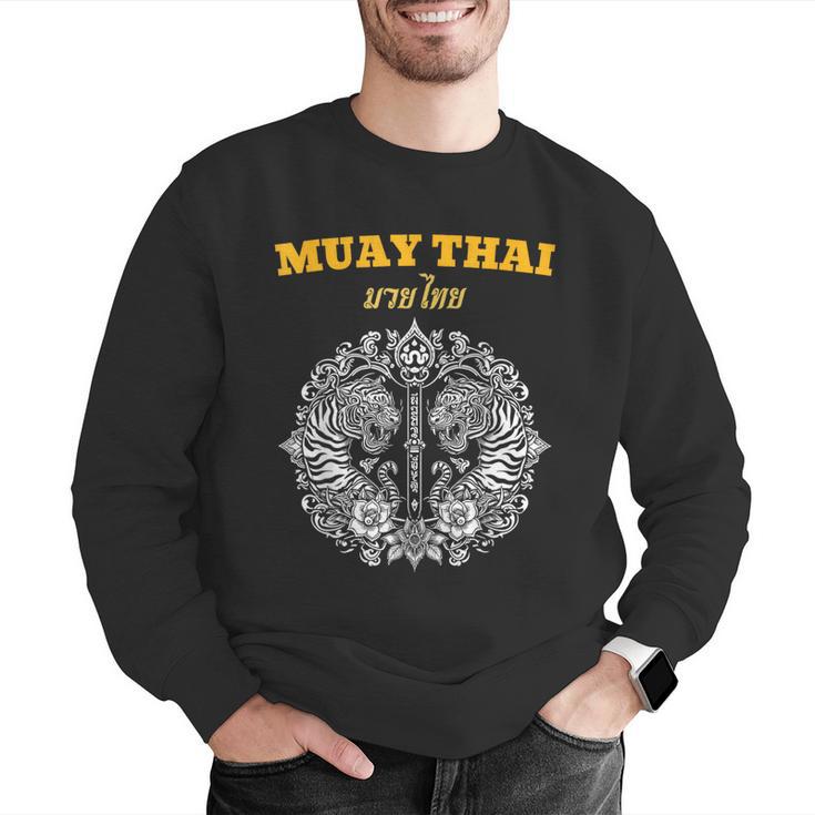 Sak Yant Muay Thai Art Tattoo Twin Tiger Kickboxing Thailand Men Graphic Sweatshirt