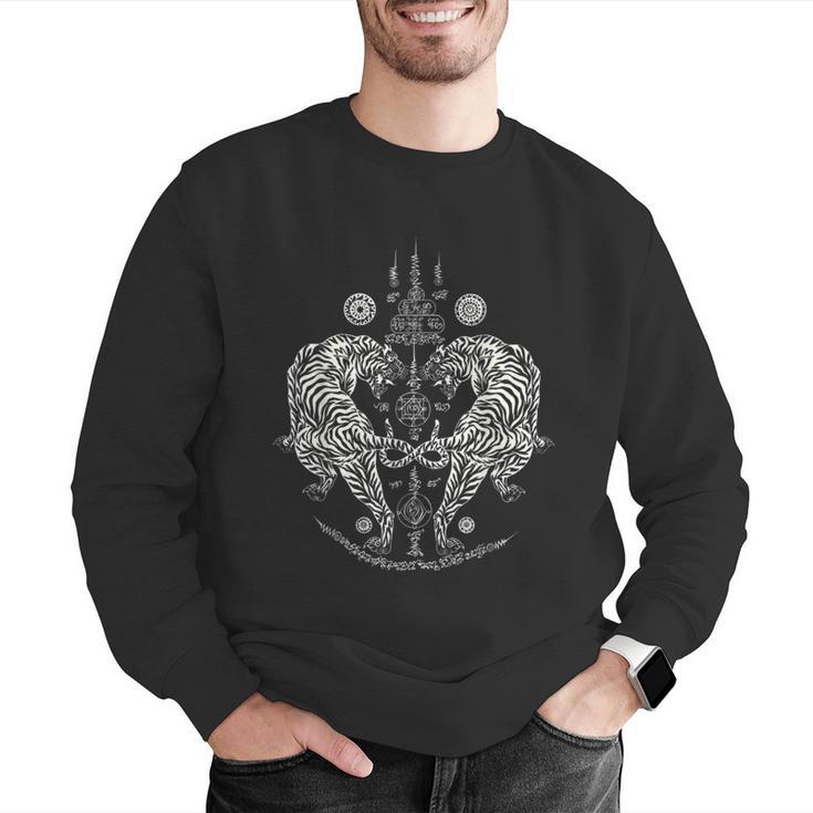 Sak Yant Thai Tattoo Twin Tiger For Muay Thai Fighter Boxing Men Graphic Sweatshirt