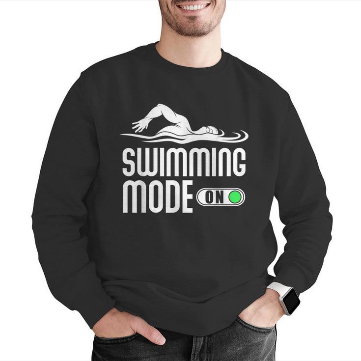 Swim Slogan Funny Swimming Mode On Swim Men Graphic Sweatshirt