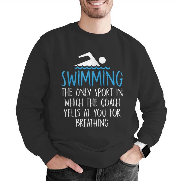 Swimming Coach Yells Breathing Swimmer Swim Team Men Graphic Sweatshirt