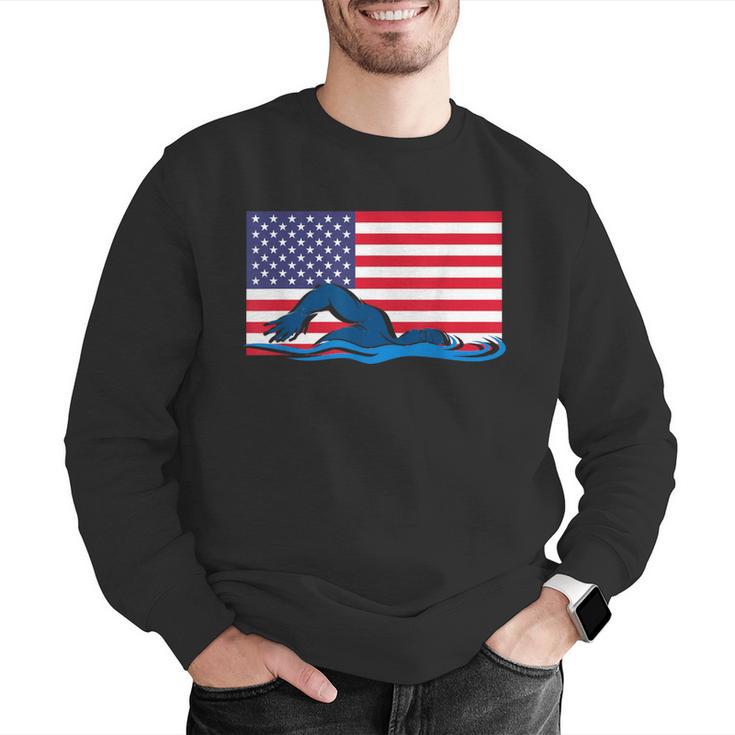USA Flag Swimmer Swimming Sport Athlete Swim Swimming Men Graphic Sweatshirt