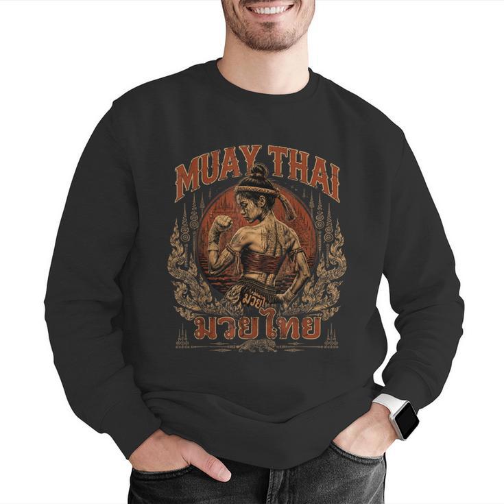 Weathered Muay Thai Fighter Thai Boxing Warrior Art Men Graphic Sweatshirt