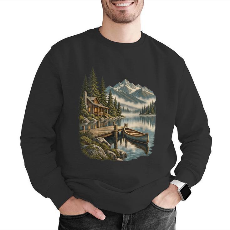 Women's Lakeside Canoe Cabin Escape Scene Men Graphic Sweatshirt Women's Lakeside Canoe Cabin Escape Scene Men Graphic Sweatshirt