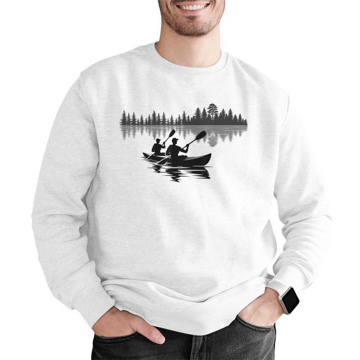 Canoe Silhouette Forest Lake Reflection Men Graphic Sweatshirt
