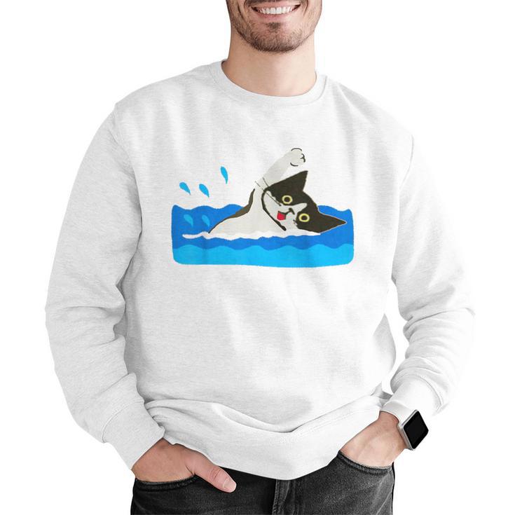 Cat Swimming Pool Men Graphic Sweatshirt