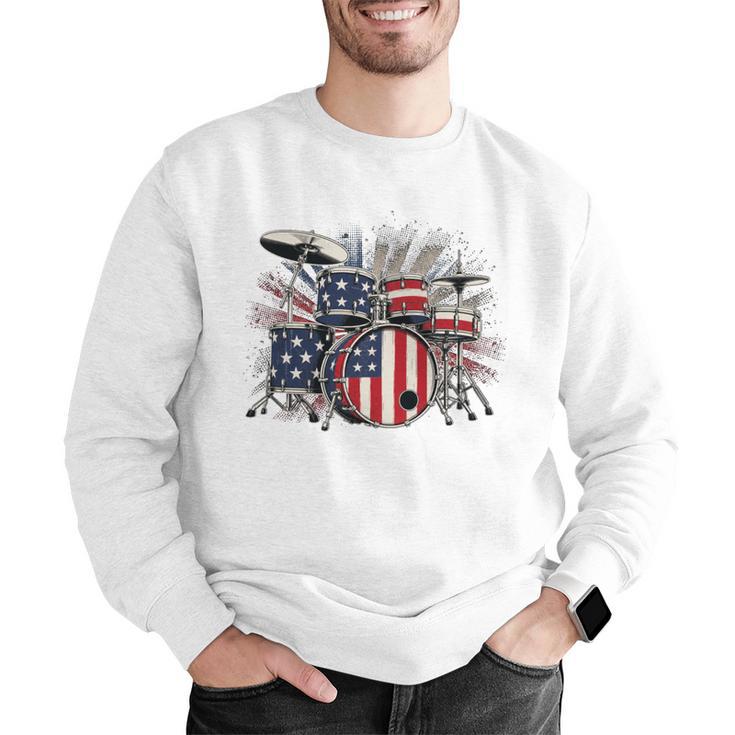 Drum Kit With American Flag Graphic For Musicians Men Graphic Sweatshirt Drum Kit With American Flag Graphic For Musicians Men Graphic Sweatshirt
