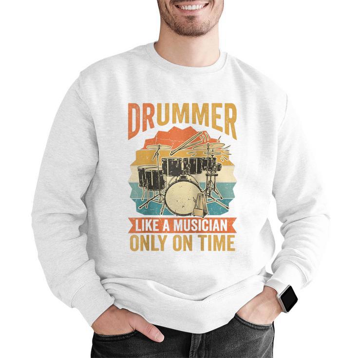 Drummer Like a Musician Only On Time Vintage Sunset Drum Kit Raglan Baseball Tee Men Graphic Sweatshirt Drummer Like a Musician Only On Time Vintage Sunset Drum Kit Raglan Baseball Tee Men Graphic Sweatshirt