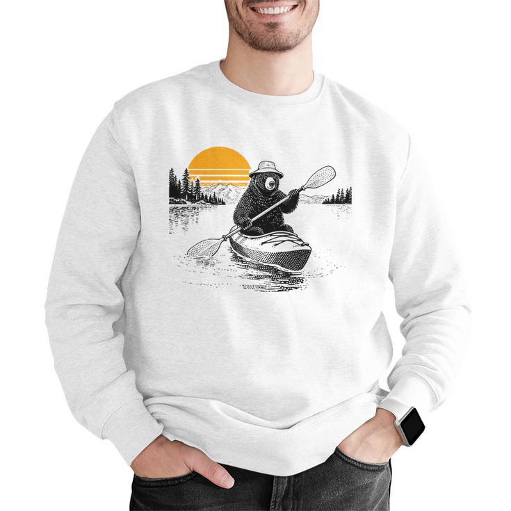 Kayaking Bear Retro Sunset Paddling Canoe Outdoor Adventure Men Graphic Sweatshirt