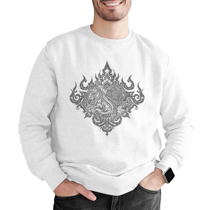 Sak Yant Muay Thai MMA Tattoo Twin Tiger Martial Art Boxing Men Graphic Sweatshirt