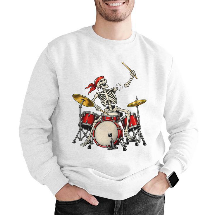 Skeleton Drummer Skull Drum Kit Halloween Raglan Baseball Tee Men Graphic Sweatshirt