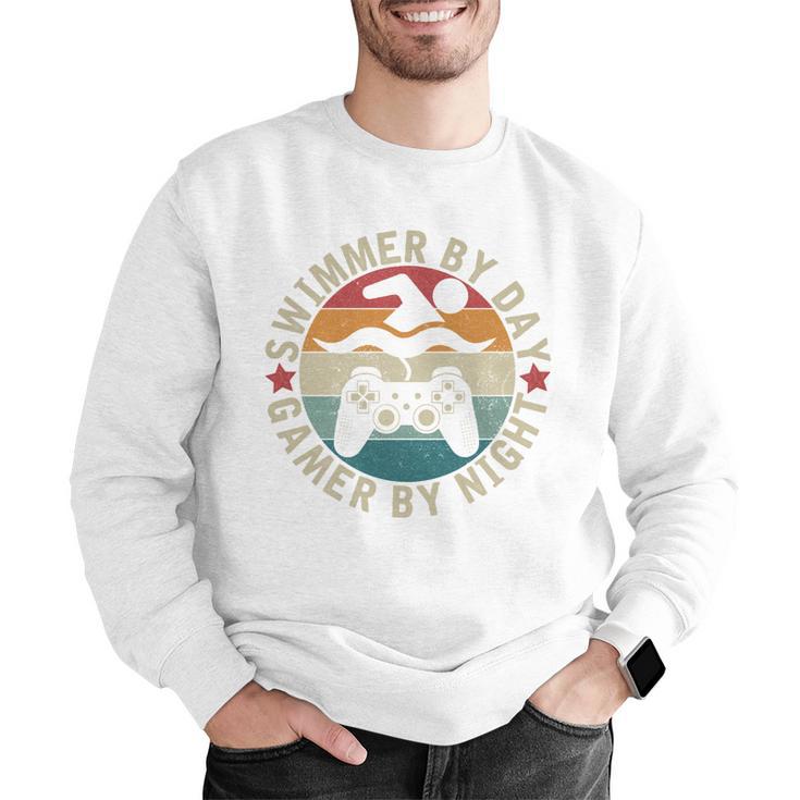 Swimmer By Day Gamer By Night Swimming Swim Gaming Men Graphic Sweatshirt Swimmer By Day Gamer By Night Swimming Swim Gaming Men Graphic Sweatshirt