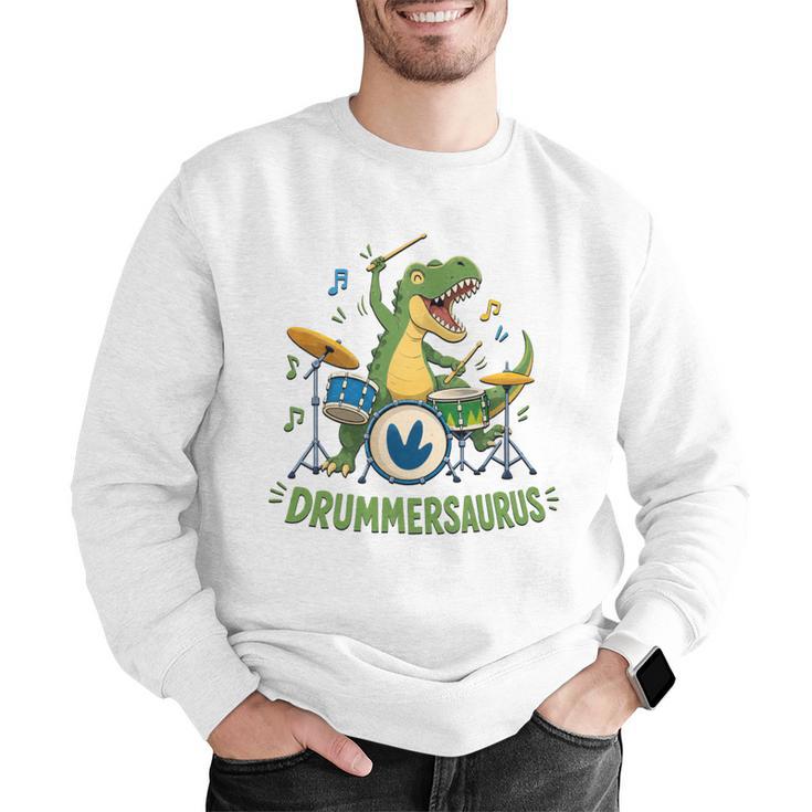 T-Rex Drumming With Drum Kit And Musical Notes Men Graphic Sweatshirt T-Rex Drumming With Drum Kit And Musical Notes Men Graphic Sweatshirt