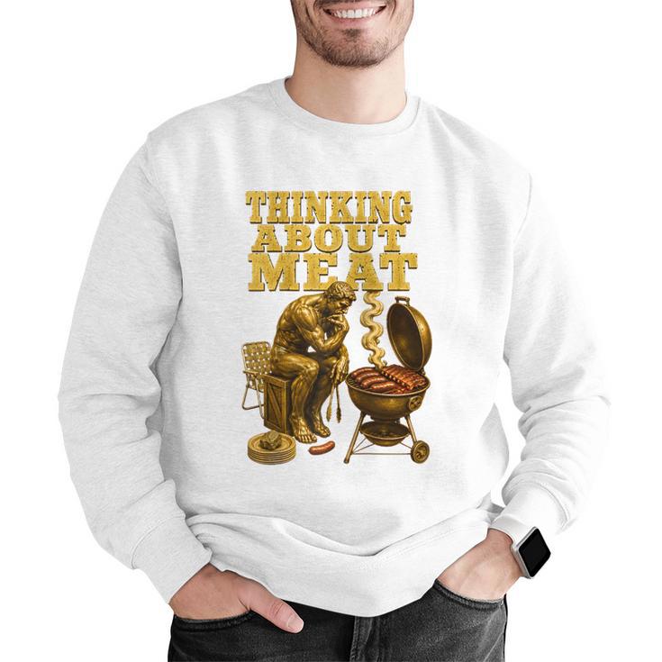 Thinking About Meat BBQ Dad Humor Raglan Baseball Tee Men Graphic Sweatshirt