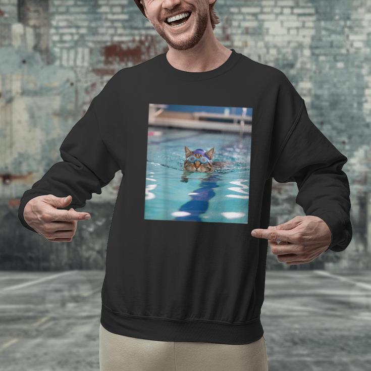 Competitive Swim Team Funny Kitty Cat Swimming Men Graphic Sweatshirt Competitive Swim Team Funny Kitty Cat Swimming Men Graphic Sweatshirt