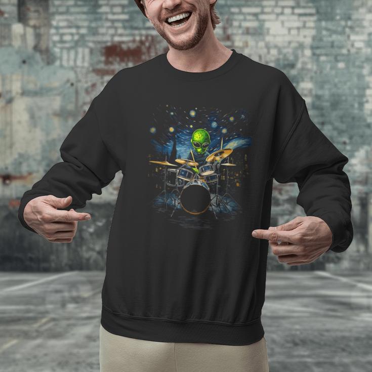 Drum Kit Percussionist Drummer Van Gogh Alien Playing Drums Men Graphic Sweatshirt Drum Kit Percussionist Drummer Van Gogh Alien Playing Drums Men Graphic Sweatshirt