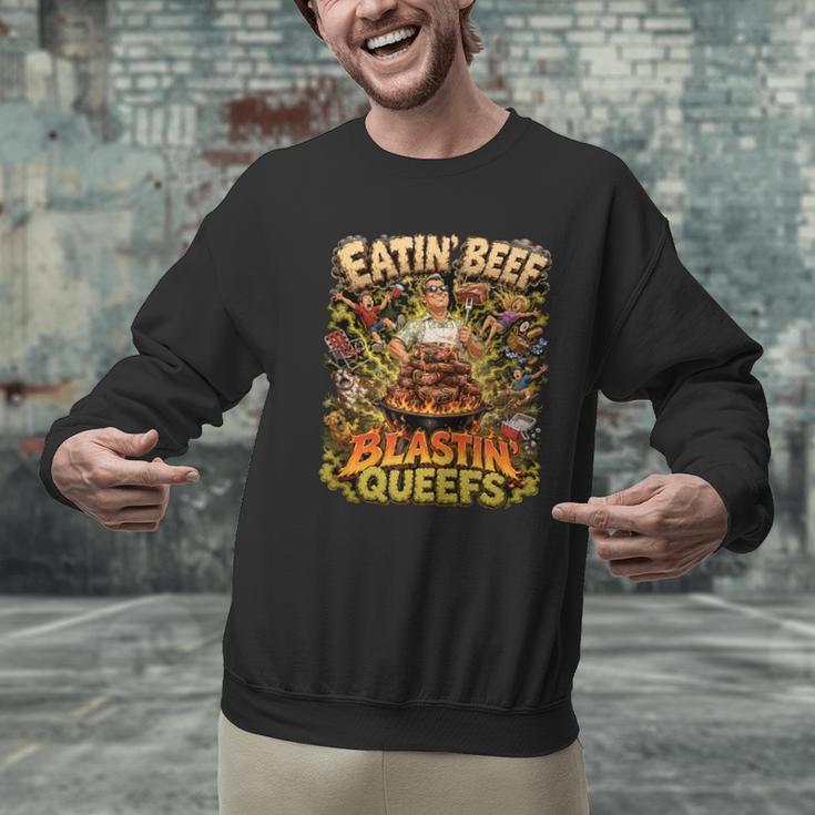 Eatin Beef Blastin Queefs BBQ Dad Grill Cookout Meme Men Graphic Sweatshirt