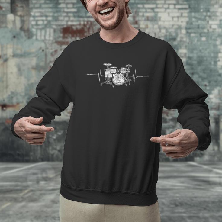 ECG Heartbeat Music Lovers Drumsticks Drum Kit Men Graphic Sweatshirt