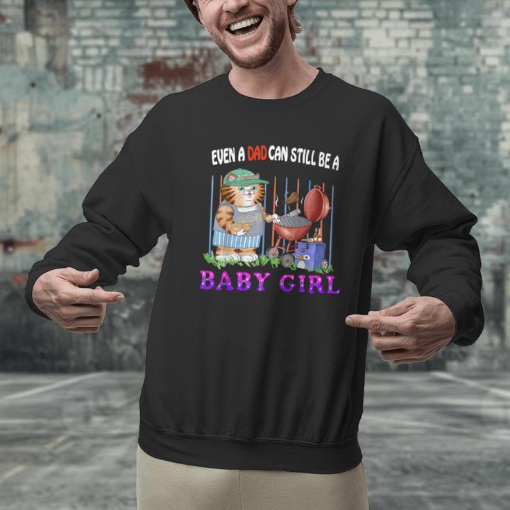 Even A Dad Can Still Be A Baby Girl BBQ Dad Cat Grilling Men Graphic Sweatshirt