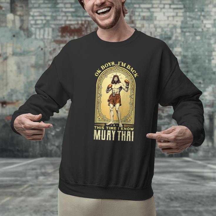 Jesus Knows Muay Thai Boxing Kickboxing MMA Men Graphic Sweatshirt Jesus Knows Muay Thai Boxing Kickboxing MMA Men Graphic Sweatshirt
